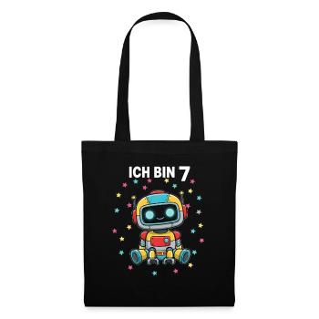 Ich bin 7 - Süßes Roboter zum 7. Geburtstag - Stoffbeutel - Schwarz - Vorne