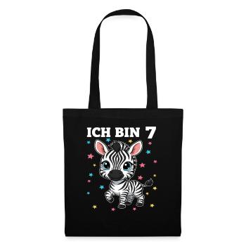 Ich bin 7 - Süßes Zebra zum 7. Geburtstag - Stoffbeutel - Schwarz - Vorne