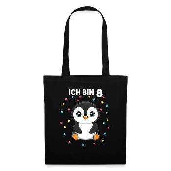 Ich bin 8 - Süßes Pinguin zum 8. Geburtstag - Stoffbeutel - Schwarz - Vorne