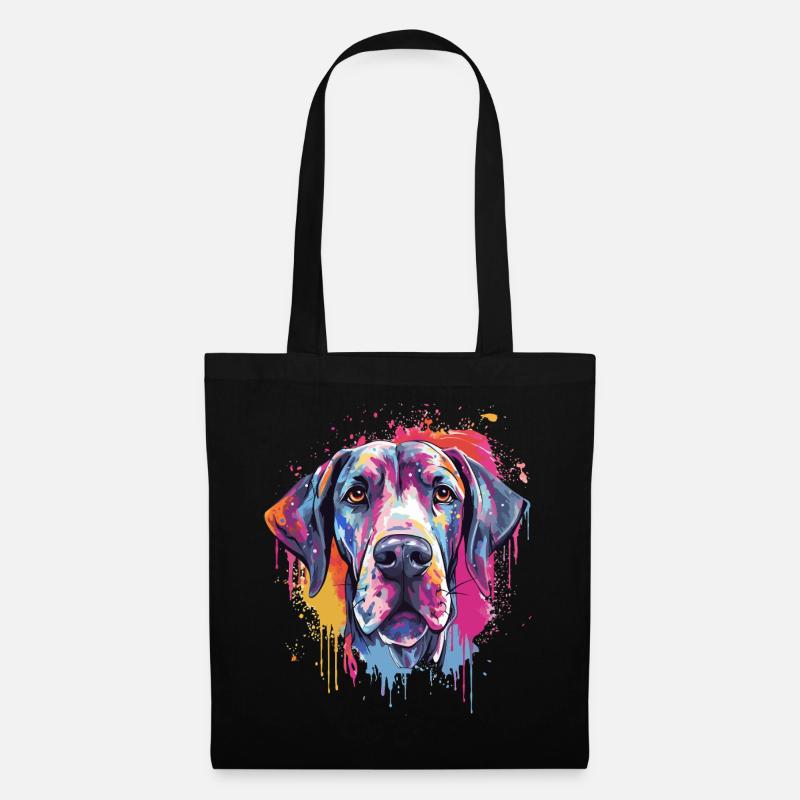 Bunte Hundesplash-Kunst Deutsche Dogge - Stoffbeutel - Schwarz