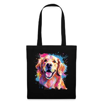 Golden Retriever Hund Spritzkunst bunt - Stoffbeutel - Schwarz - Vorne