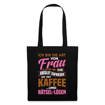Zufrieden mir Kaffee und Rätsel lösen / Spruch - Stoffbeutel - Schwarz - Vorne