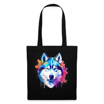 Art coloré de chien Husky éclaboussant - Sac en tissu - noir - Devant