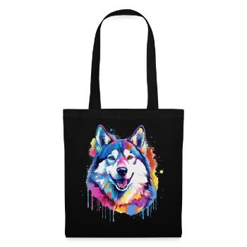 Bunte Splash Art-Husky-Hund - Stoffbeutel - Schwarz - Vorne