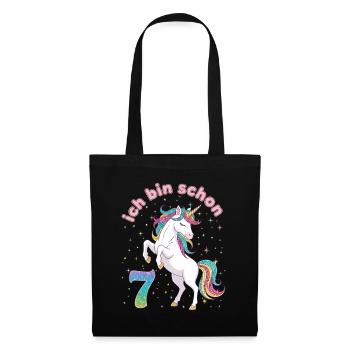 7. Geburtstag Einhorn Mädchen Ich bin schon 7 - Stoffbeutel - Schwarz - Vorne