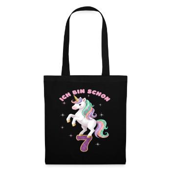 7. Geburtstag Einhorn Mädchen Ich bin schon 7 - Stoffbeutel - Schwarz - Vorne