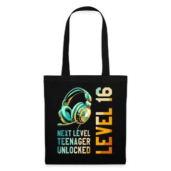 16e anniversaire garçon fille adolescente niveau 16 - Sac en tissu - noir - Devant