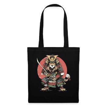 Lion Samouraï en armure - Sac en tissu - noir - Devant