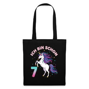 7. Geburtstag Einhorn Mädchen Ich bin schon 7 - Stoffbeutel - Schwarz - Vorne