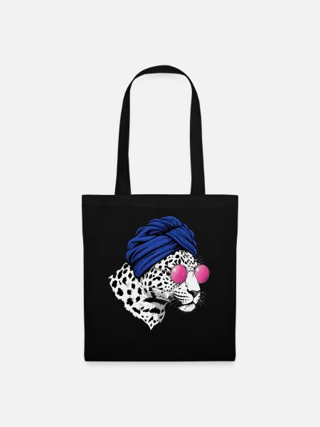 Leopard Porträt Turban Sonnenbrille - Stoffbeutel - Schwarz
