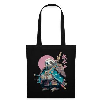 Faultier-Samurai in blauer Rüstung - Stoffbeutel - Schwarz - Vorne