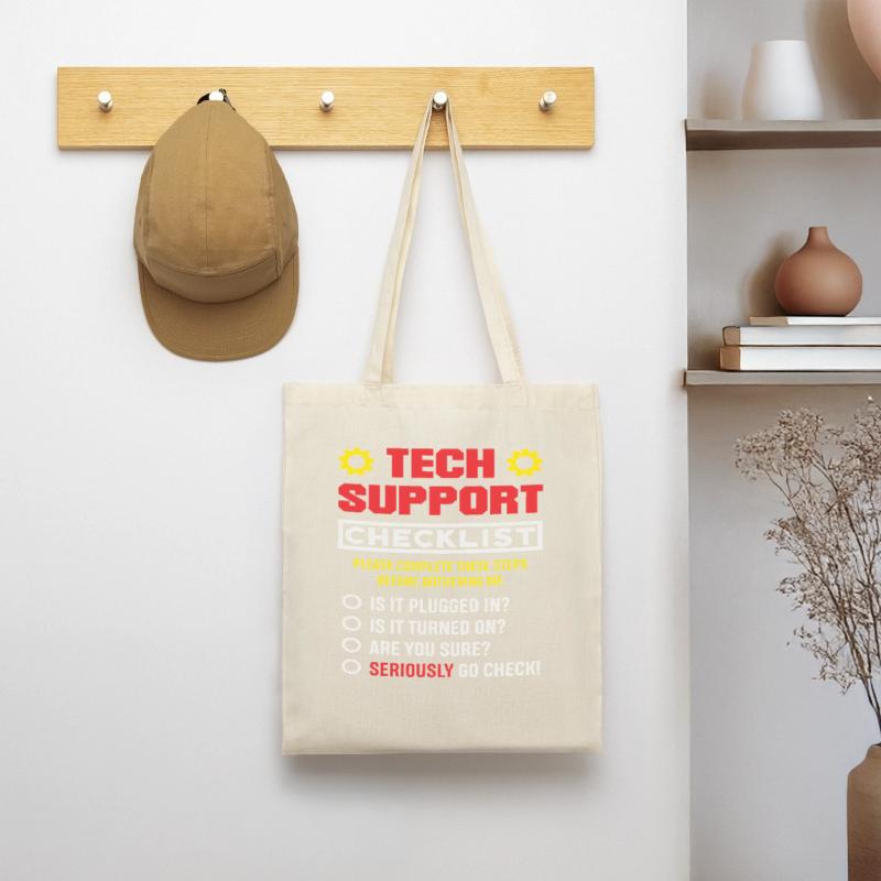 Tech Support Checkliste Stecker drin IT Admin Stoffbeutel