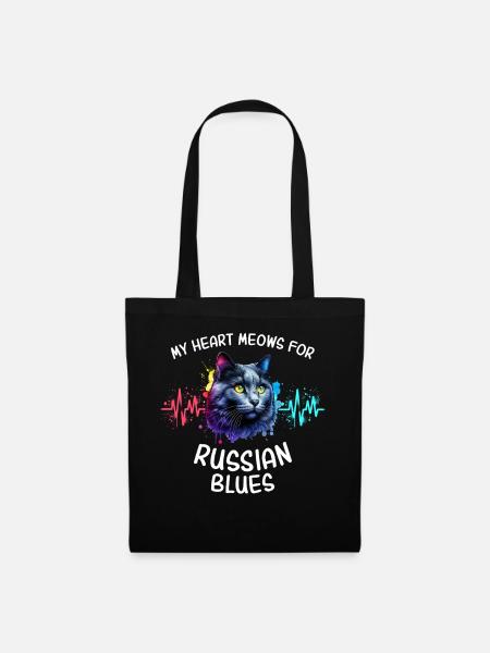 Russisch Blaukatze Herzlinie - Stoffbeutel - Schwarz