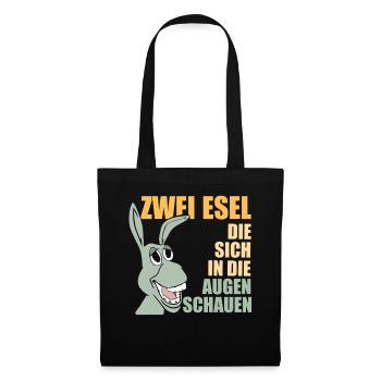 Zwei Esel die sich in die Augen schauen - Stoffbeutel - Schwarz - Vorne