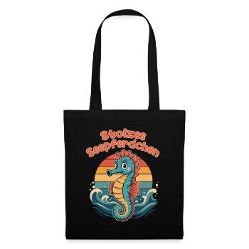 Stolzes Seepferdchen Schwimmen Retro Design - Stoffbeutel - Schwarz - Vorne
