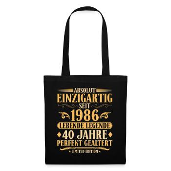 Einzigartig seit 1986 Baujahr 40. Geburtstag - Stoffbeutel - Schwarz - Vorne