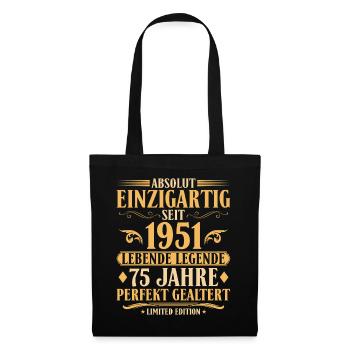 Einzigartig seit 1951 Baujahr 75. Geburtstag - Stoffbeutel - Schwarz - Vorne