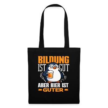 Bildung ist gut Bier ist guter Pinguin - Stoffbeutel - Schwarz - Vorne