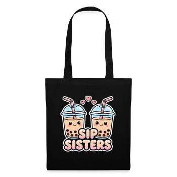 Sip Sisters Boba Tea Meilleures amies mignonnes au bubble tea - Sac en tissu - noir - Devant