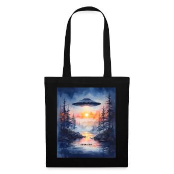 GO ON A TRIP - Futuristic Sunset UFO Art - Tote Bag - black - Front