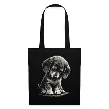 Dackel Welpe Hund Süß Niedlich Verlegen Kunst Sad - Stoffbeutel - Schwarz - Vorne