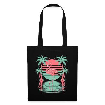 Tropical flamingo palm trees water sunset - Tote Bag - black - Front