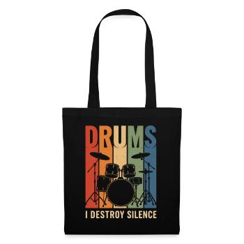 Drums I Destroy Silence Retro Drum Shirt - Sac en tissu - noir - Devant