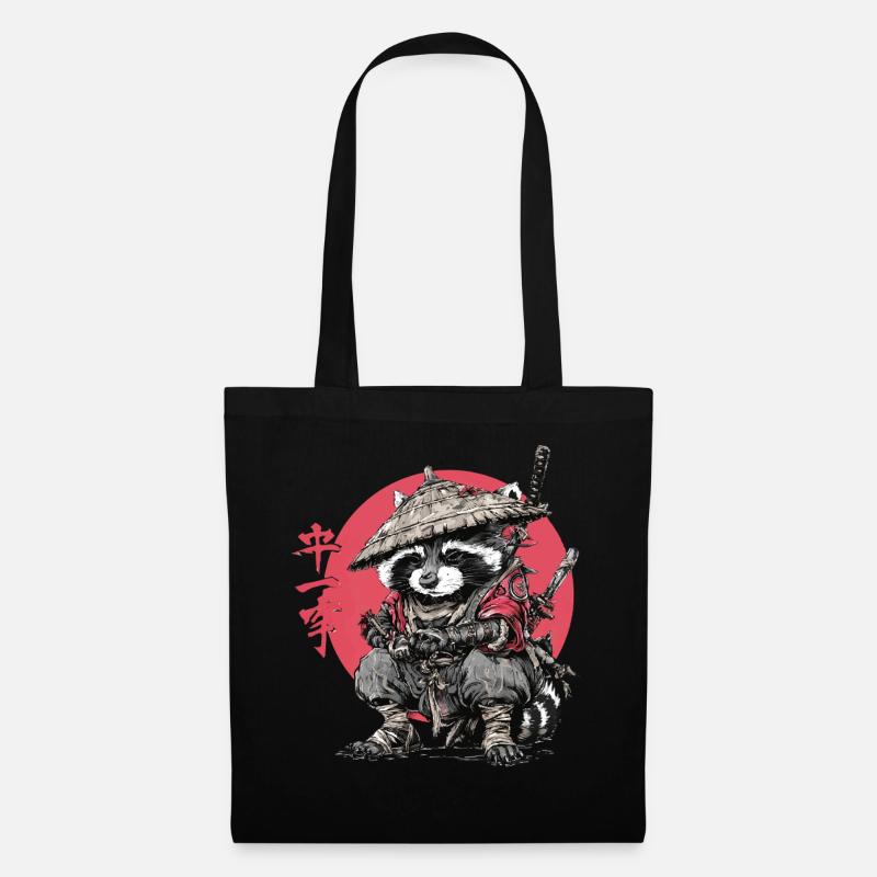 Raccoon Samurai in Red Circle - Tote Bag - black