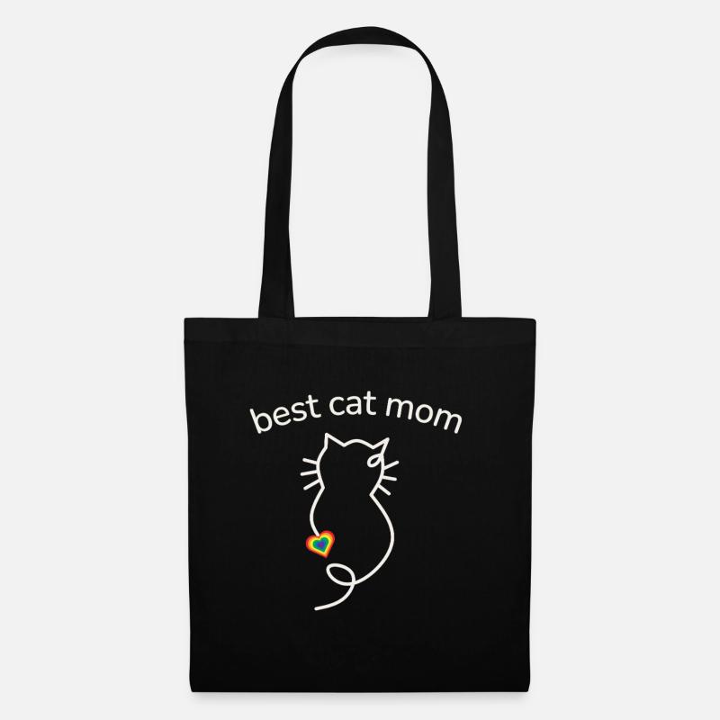 Best Cat Mom Regenbogenfarben Herz minimalistisch - Stoffbeutel - Schwarz