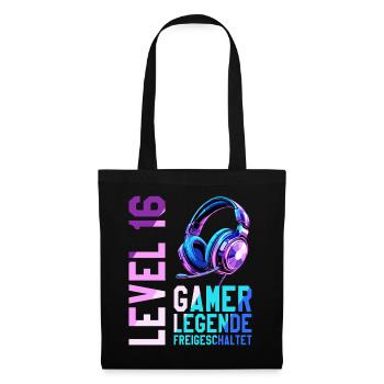 16. Geburtstag Junge Mädchen Gaming Level 16 Jahre - Stoffbeutel - Schwarz - Vorne