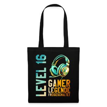 16. Geburtstag Junge Mädchen Gaming Level 16 Jahre - Stoffbeutel - Schwarz - Vorne