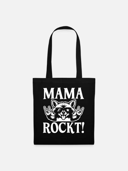 Waschbär Mutter Coole Rocker Mama - Stoffbeutel - Schwarz