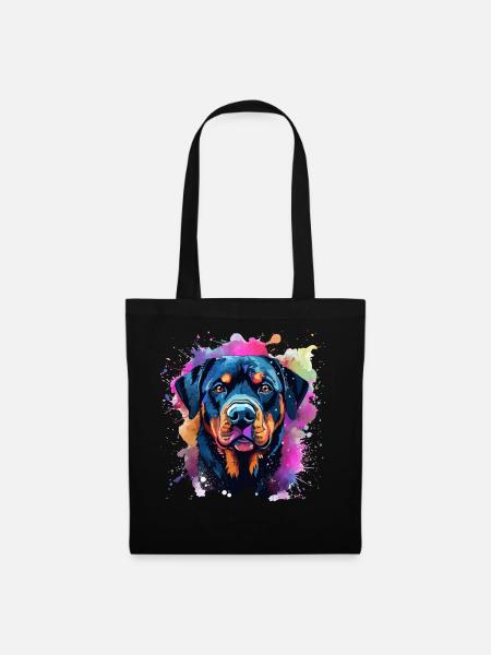 Lebendiger Rottie-Porträt-Spritzer - Stoffbeutel - Schwarz