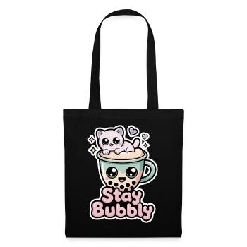 Stay Bubbly Shirt with Cat – Bubble Tea Shirt - Tote Bag - black - Front
