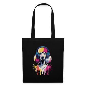Caniche avec un casque - Sac en tissu - noir - Devant
