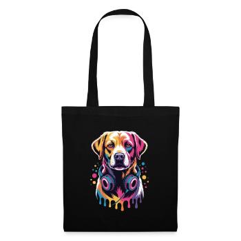Labrador avec casque - Sac en tissu - noir - Devant
