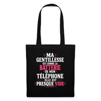 gentillesse vide Cadeau humour personnalisé - Sac en tissu - noir - Devant