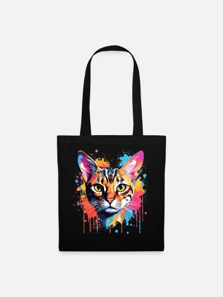 Bengalisches Katzengesicht Bunte Spritzkunst - Stoffbeutel - Schwarz
