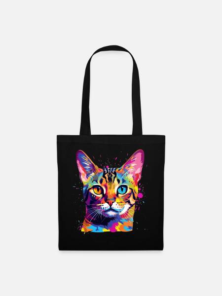 Bunte Bengal-Katzengesicht-Splash-Art - Stoffbeutel - Schwarz
