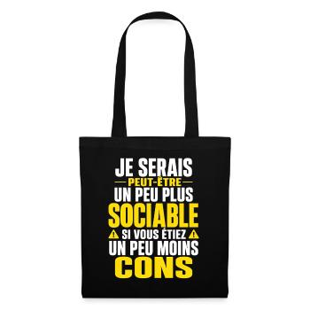 pas sociable Cadeau humour personnalisé - Sac en tissu - noir - Devant