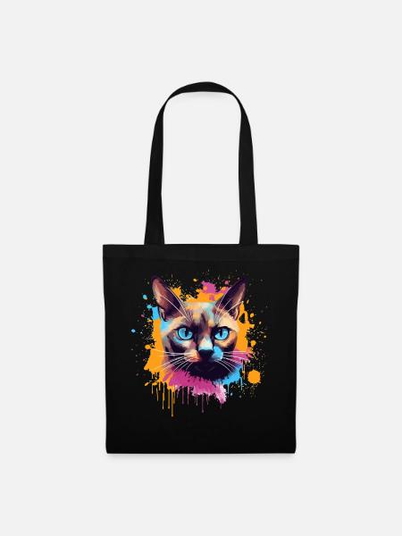 Bunte Splash-Kunst Burmesisches Katzengesicht - Stoffbeutel - Schwarz