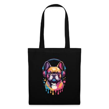 Bouledogue français Frenchie avec des écouteurs - Sac en tissu - noir - Devant