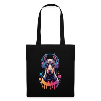 Doberman avec casque - Sac en tissu - noir - Devant