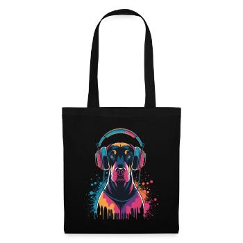 Doberman avec casque - Sac en tissu - noir - Devant