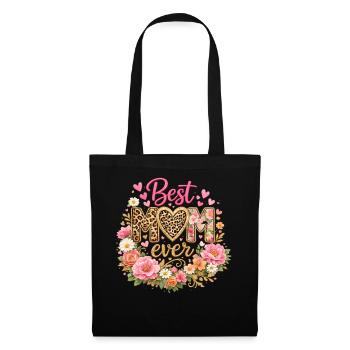 Beste Mama aller Zeiten – Leoparden-Stil und Blumenkranz - Stoffbeutel - Schwarz - Vorne
