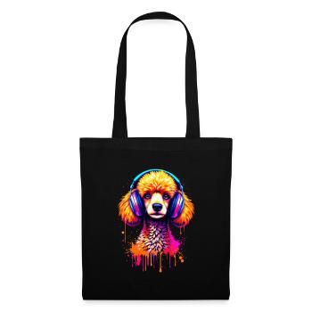 Caniche avec un casque - Sac en tissu - noir - Devant