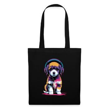 Chiot caniche avec un casque - Sac en tissu - noir - Devant
