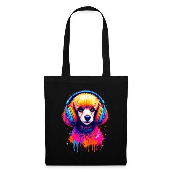 Caniche avec un casque - Sac en tissu - noir - Devant
