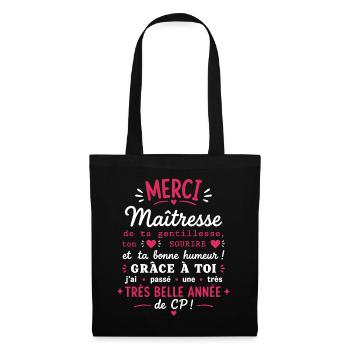 Merci Maîtresse CP - Sac en tissu - noir - Devant