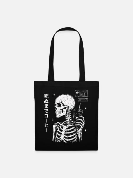 Kaffee Skelett Japan Style Shirt - Stoffbeutel - Schwarz